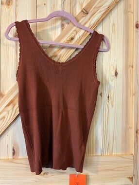Tankaneo Caramel Ribbed Knit Tank Top XL